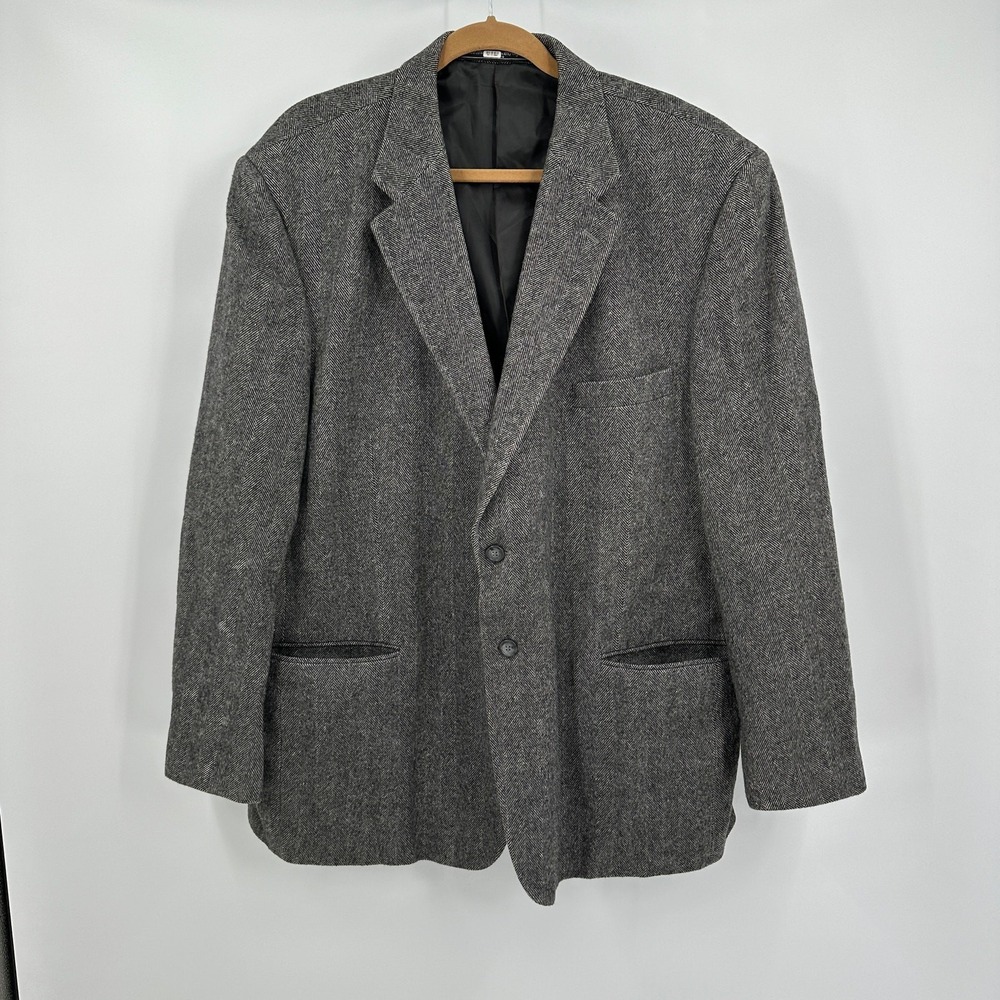Bert Pulitzer Mens Blazer Gray Herringbone Camel Hair Blend Sport Coat Size 50R